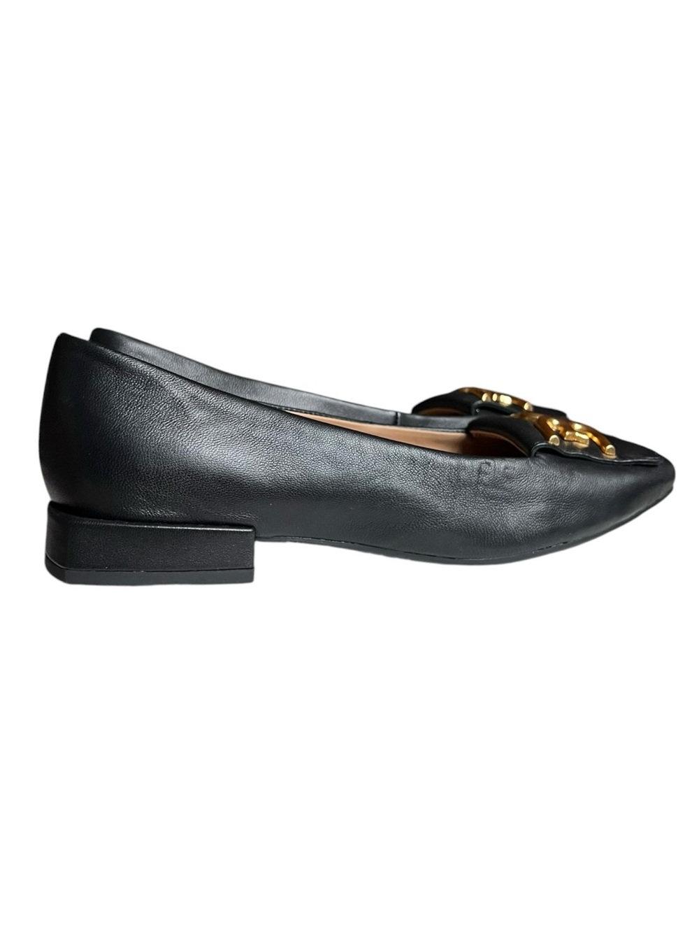 🌻NEW Sam Edelman Emina Square Toe Flats Black Gold Hardware Slip On 1" Heel 6.5 - Picture 4 of 10